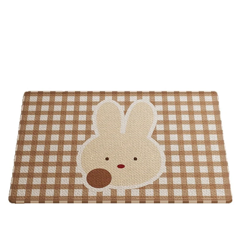 Woven Absorbent Low-Profile Entrance Doormat with Cute Bunny Illustration