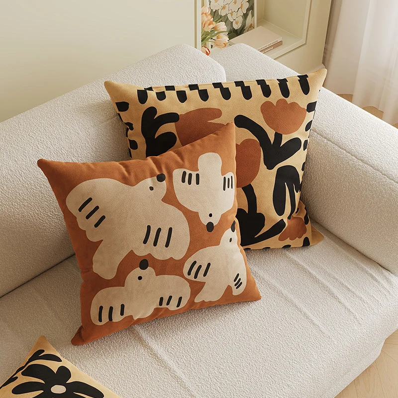 Velvet Bamboo Leaf Square Throw Pillow Cover with Hidden Zipper