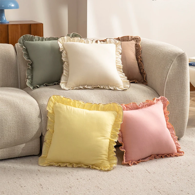 Decorative cushion with frill ruffle and linen texture Stornfield