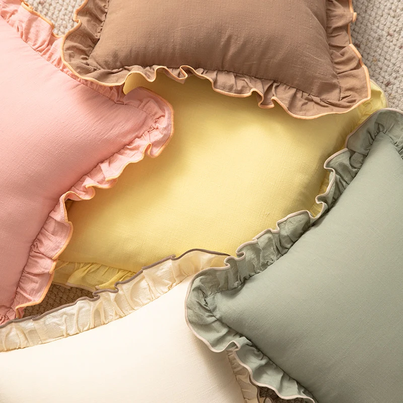 Decorative cushion with frill ruffle and linen texture Stornfield