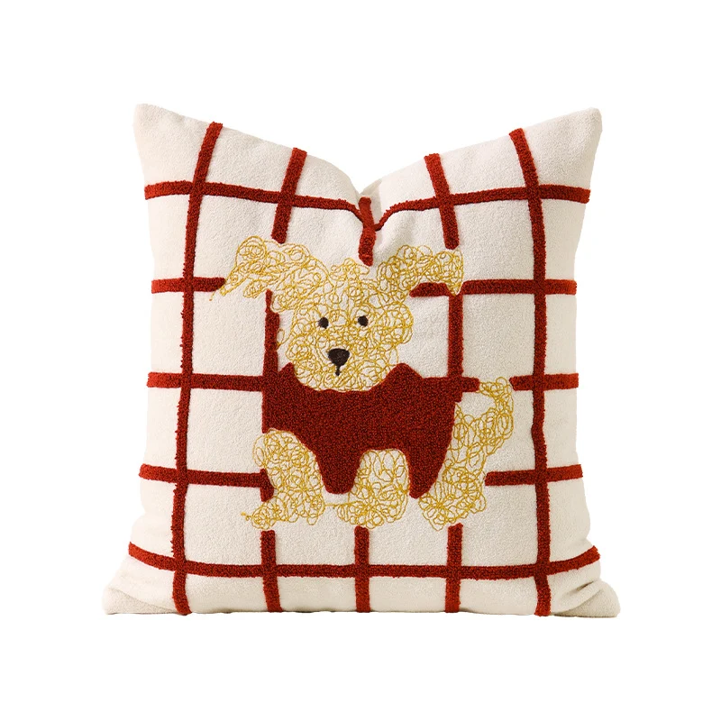 Decorative pillow with embroidered dog apple motif and soft terry cover Stornfield