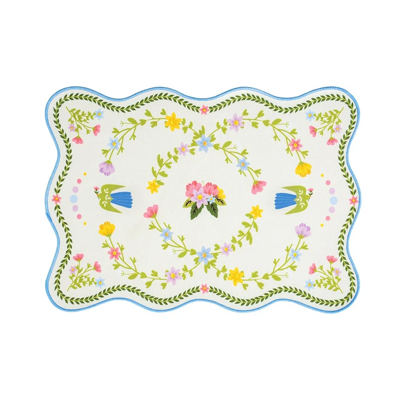 Decorative wavy table set with pomegranate and parrot motif Stornfield