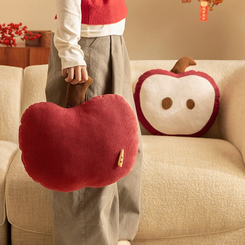 Decorative apple cuddle pillow made of plush and cord with stem Stornfield