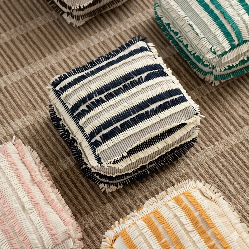 Floor cushion pouf with structured fringe surface Stornfield