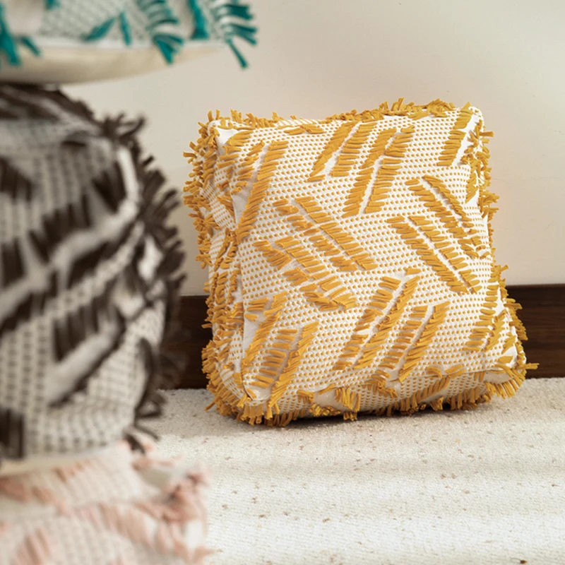 Floor cushion pouf with structured fringe surface Stornfield
