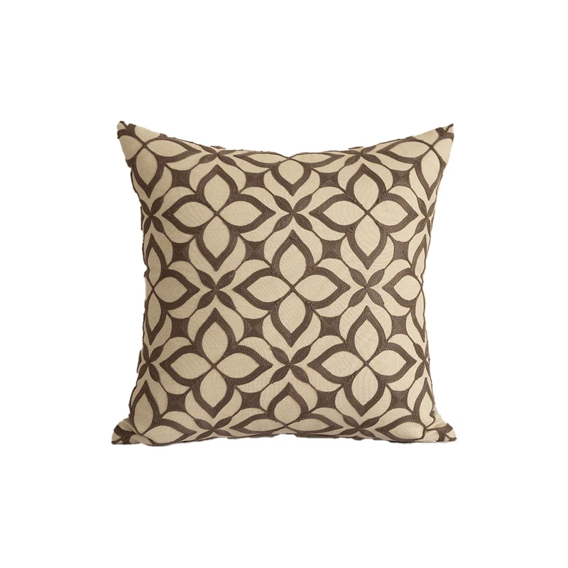 Embroidered decorative pillow in linen look with paisley ornament and relief embroidery Stornfield