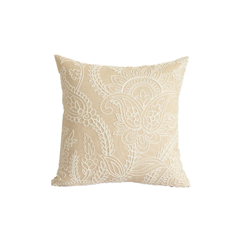 Embroidered decorative pillow in linen look with paisley ornament and relief embroidery Stornfield