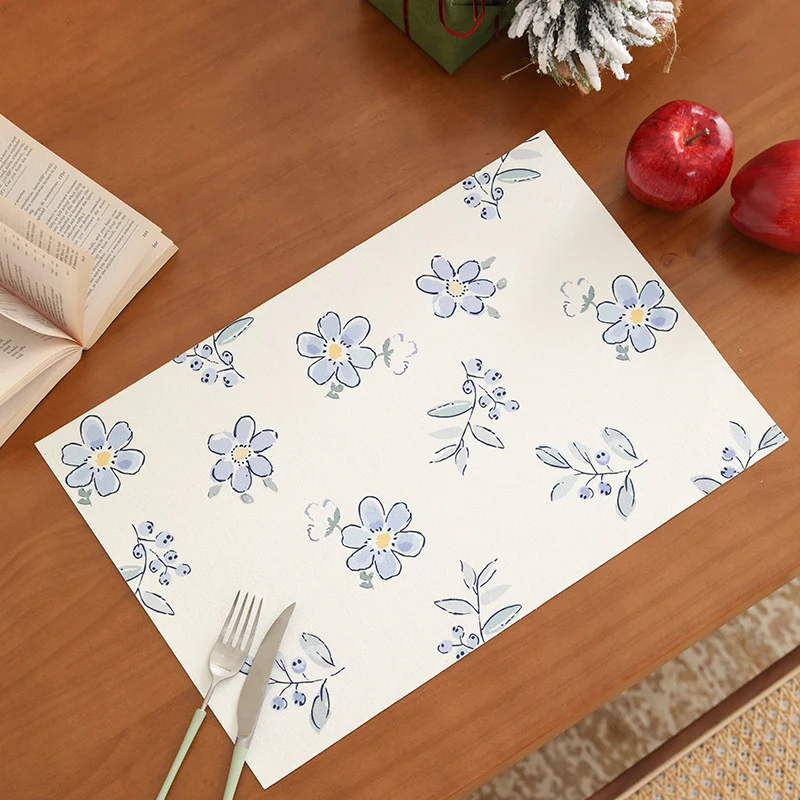 Printed rectangular placemat made of cotton blend with floral illustration print and contrast border Stornfield