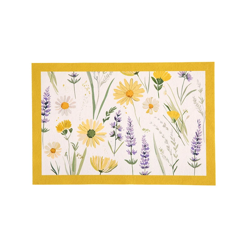 Printed rectangular placemat made of cotton blend with floral illustration print and contrast border Stornfield