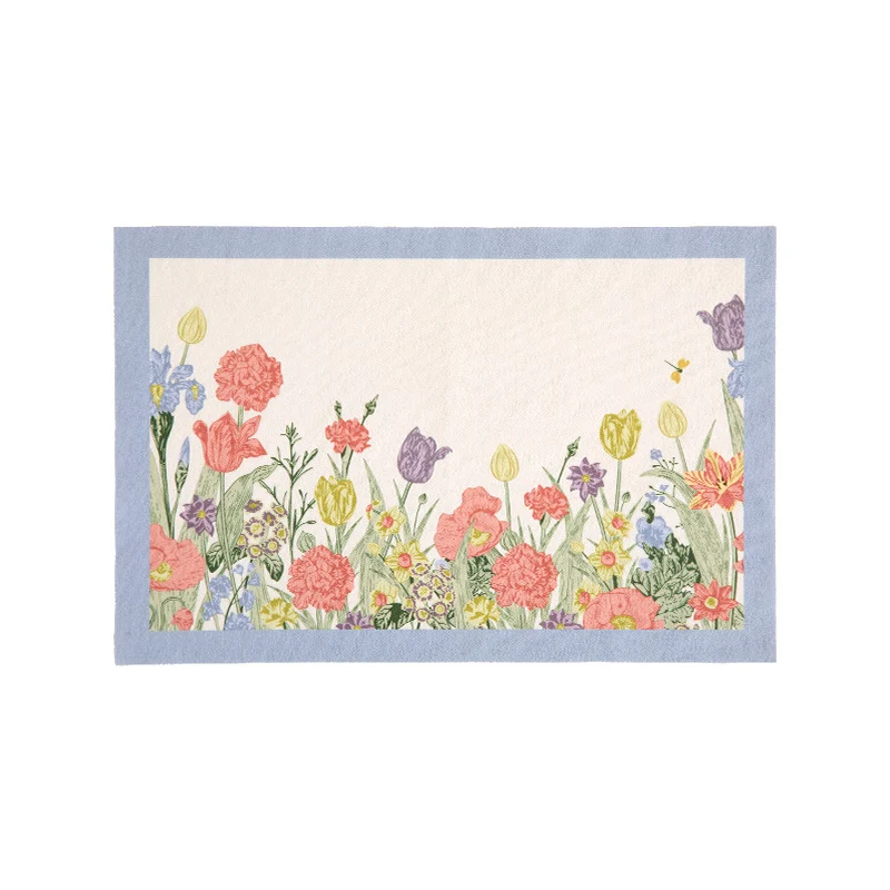 Printed rectangular placemat made of cotton blend with floral illustration print and contrast border Stornfield