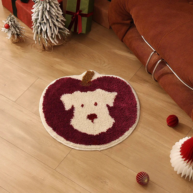 Apple-shaped tufted doormat carpet with dog motif and non-slip backing Stornfield
