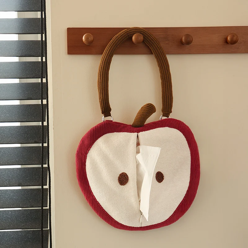 Cozy apple-shaped tissue dispenser crossbody bag with decorative appliqués Stornfield