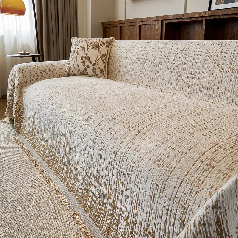 Textured Fringed Jacquard Sofa Throw Slipcover