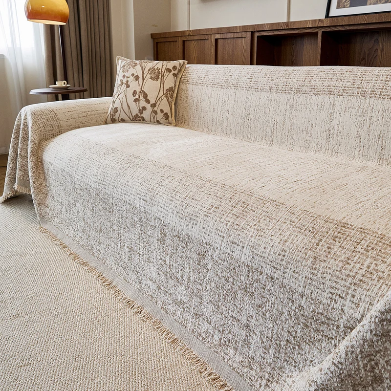Textured Fringed Jacquard Sofa Throw Slipcover