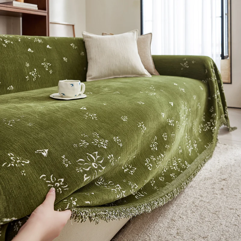 Textured Fringed Jacquard Sofa Throw Slipcover