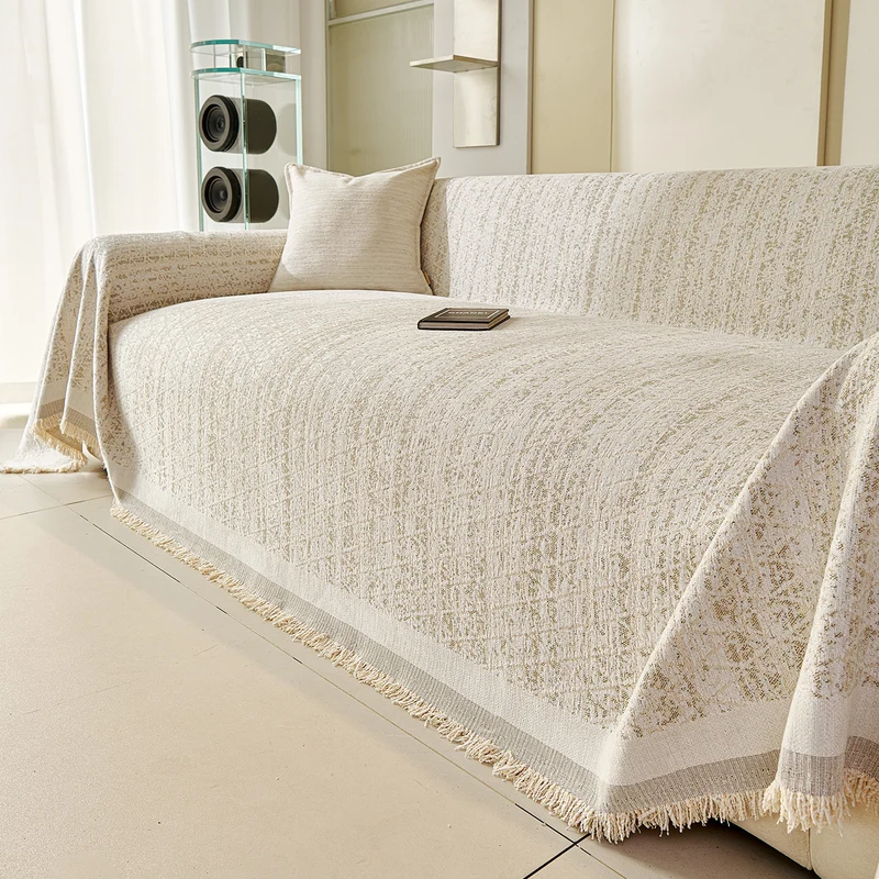 Textured Fringed Jacquard Sofa Throw Slipcover