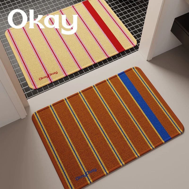 Striped Reversible Microfiber Memory-Foam Entrance and Bath Mat