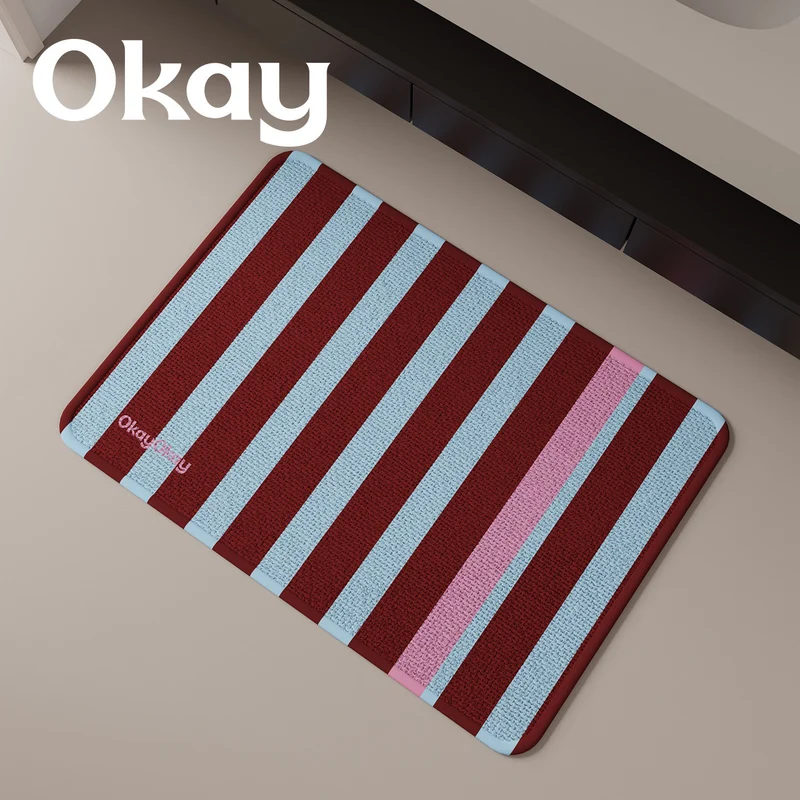 Striped Reversible Microfiber Memory-Foam Entrance and Bath Mat