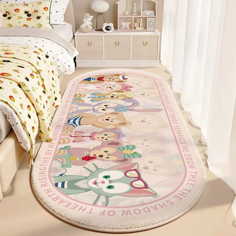 Plush Oval Runner Rug with Cute Cartoon Bear & Friends Print