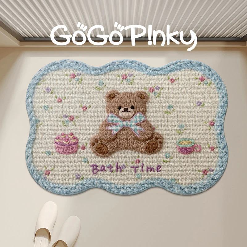Plush Embroidered Teddy Chenille Non-Slip Bath Mat