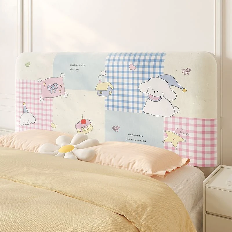 Padded Decorative Upholstered Headboard Cover with Cute Patchwork Puppy and Gingham Print