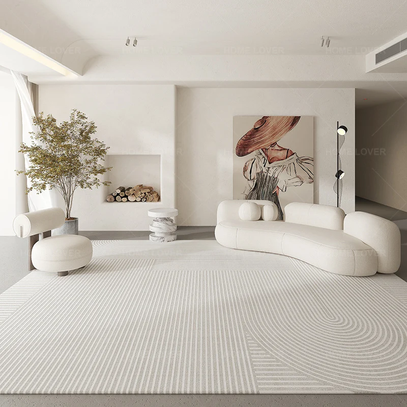 Modern Geometric Low-Pile Area Rug with Textured Stripe & Arc Pattern