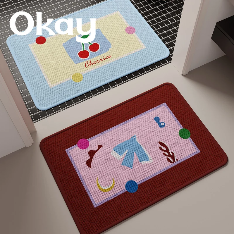 Low-Profile Absorbent Microfiber Anti-Slip Cherry Motif Kitchen Mat