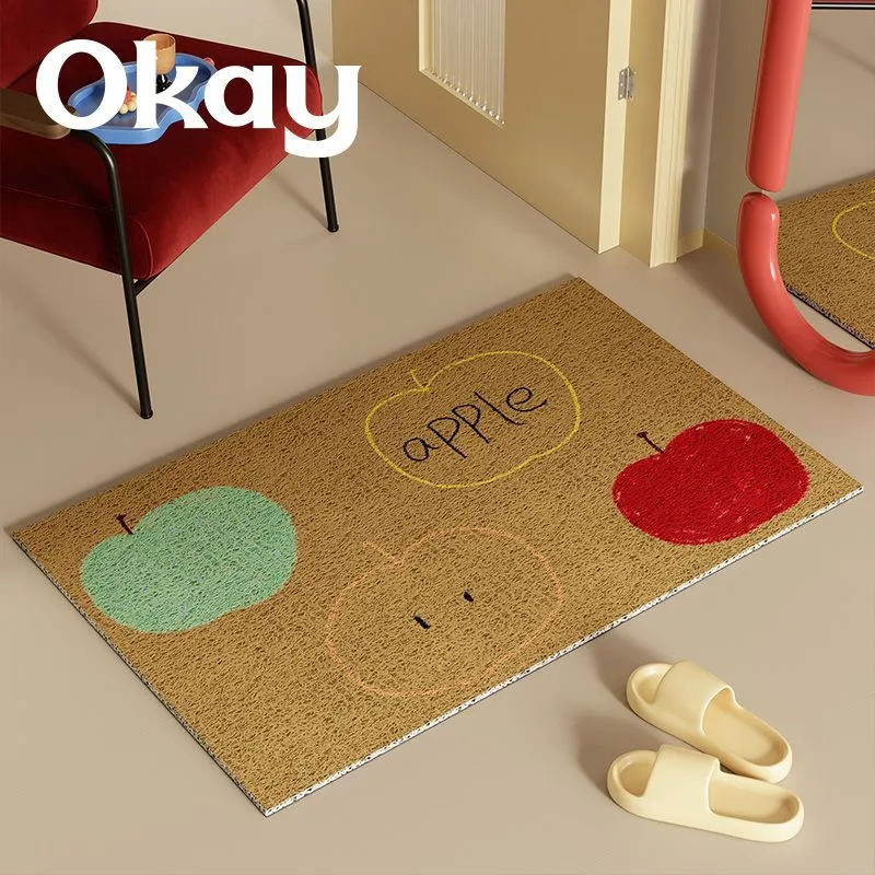 Low-Pile Absorbent Entrance Doormat with Pear Illustration and Non-Slip Backing