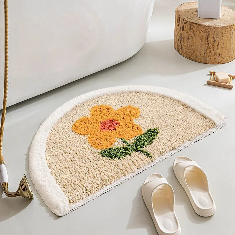 Half-Moon Tufted Floral Bath Rug Mat with Non-Slip Back