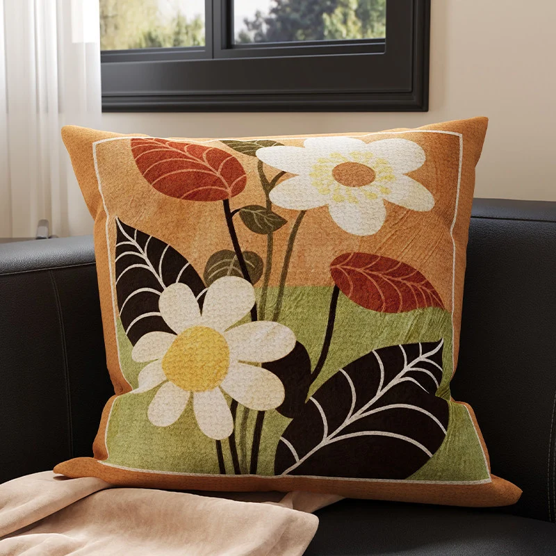 Decorative Tufted Velvet Throw Pillow Cover with Raised Floral Appliqué