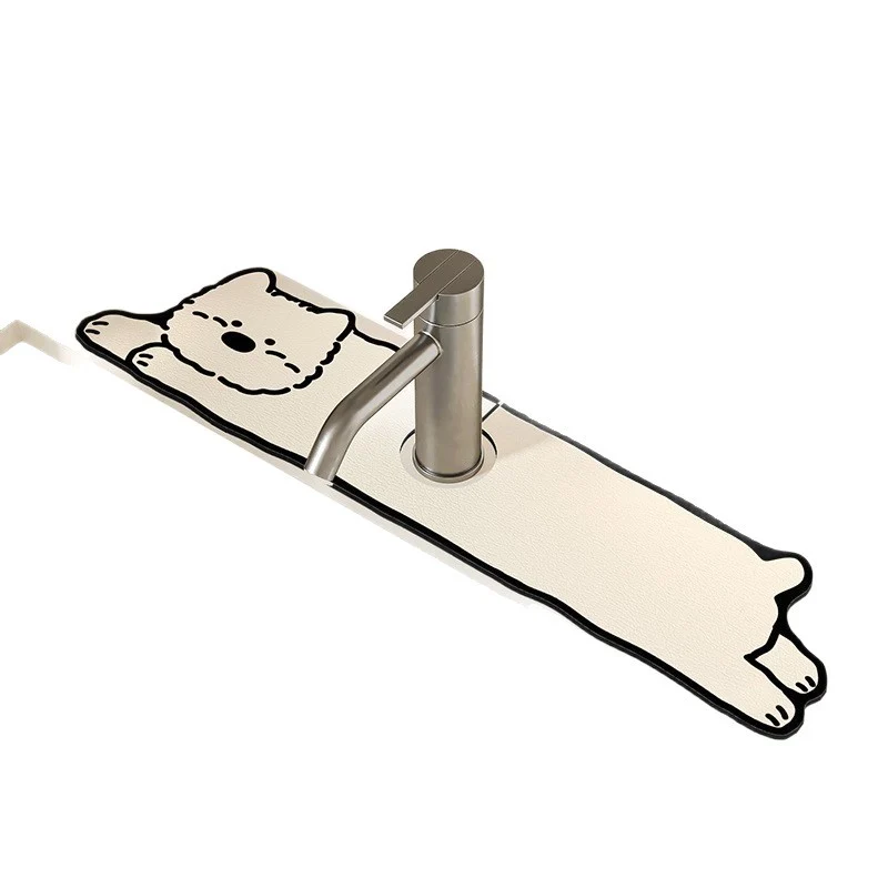 Decorative Silicone Faucet Sink Protector Mat with Dog-Shaped Counter Splash Guard