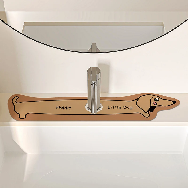 Decorative Silicone Faucet Sink Protector Mat with Dog-Shaped Counter Splash Guard