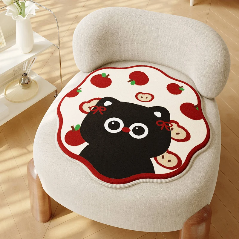 Decorative Scalloped Round Chair Seat Cushion Pad with Cartoon Cat and Polka Dot Print