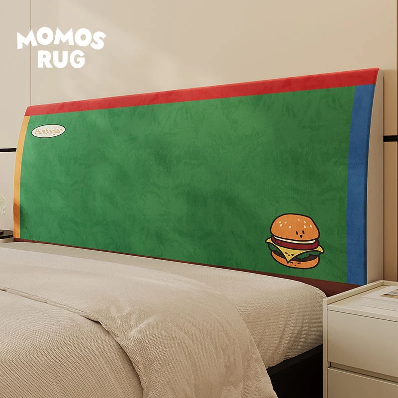 Decorative Padded Headboard Cover with Cartoon Hamburger Print and Soft Microfiber Slip-On Sleeve
