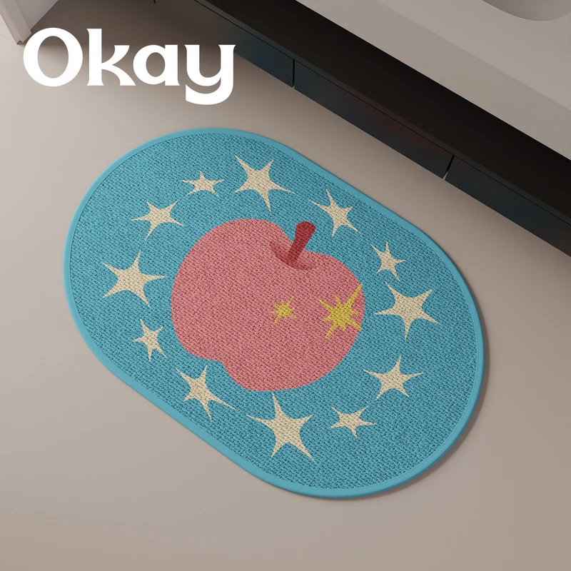 Decorative Non-Slip Oval Indoor Doormat with Cute Apple and Star Pattern