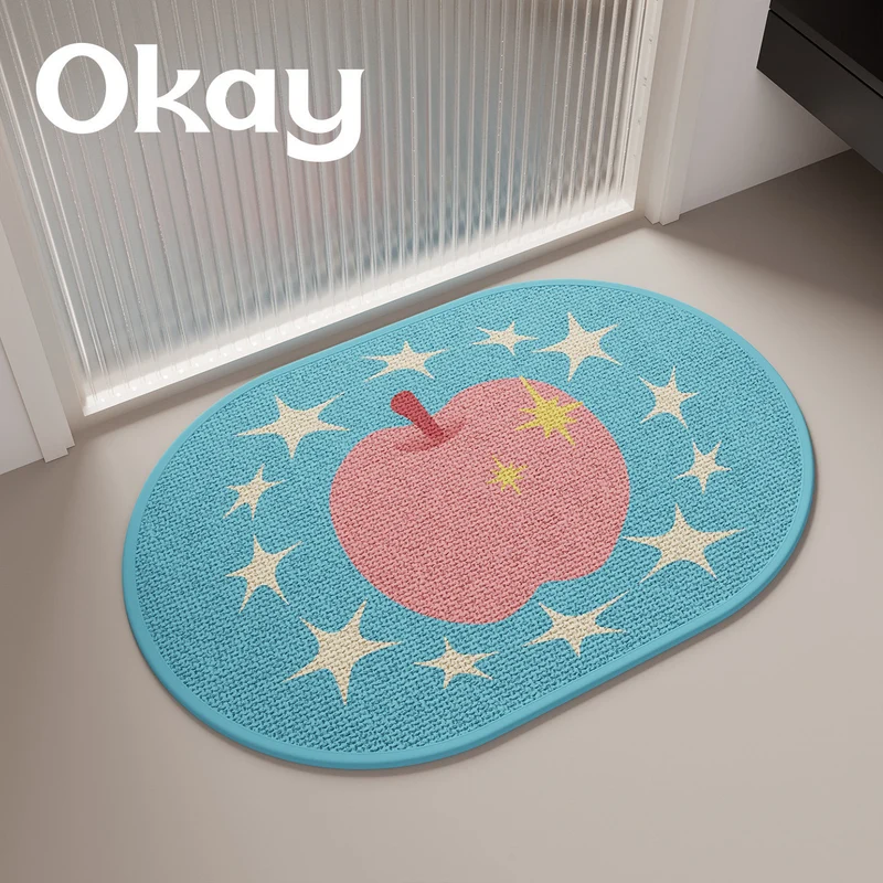 Decorative Non-Slip Oval Indoor Doormat with Cute Apple and Star Pattern
