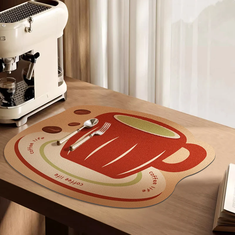 Decorative Heat-Resistant Coffee-Themed Countertop Silicone Mat with Non-Slip Backing