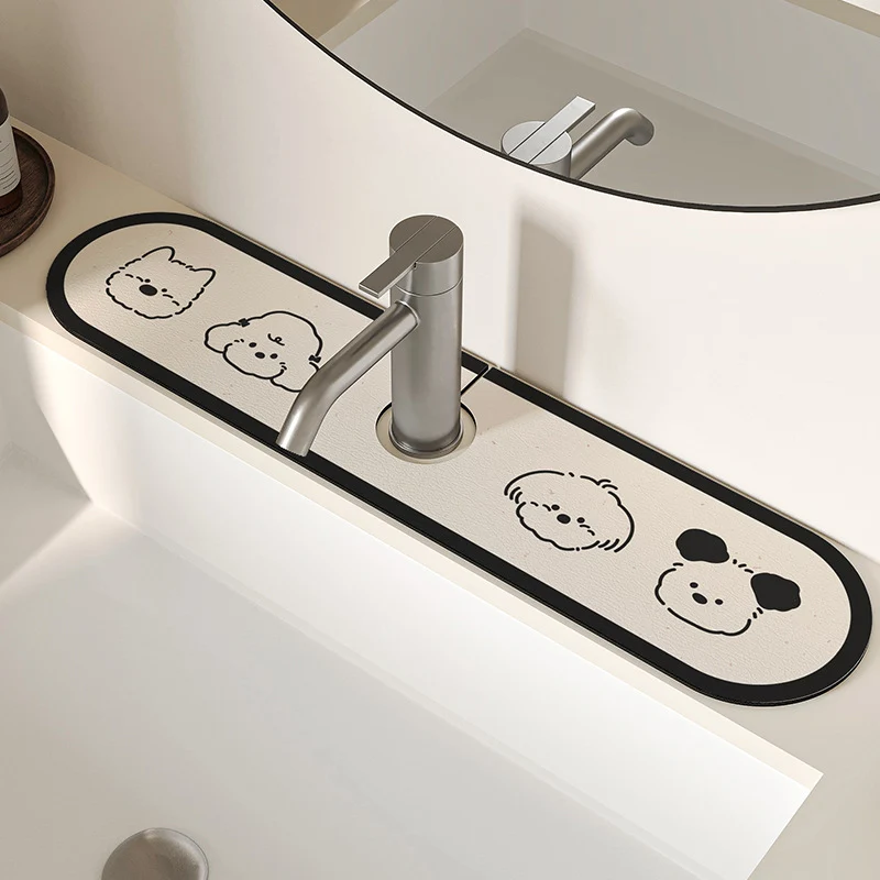 Decorative Anti-Slip Silicone Faucet Counter Tray Mat with Cute Dog Faces