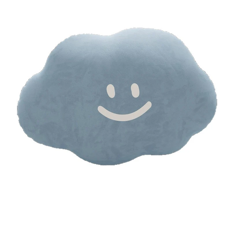 Cloud-Shaped Plush Decorative Throw Pillow with Smiley Face Velvet Cover