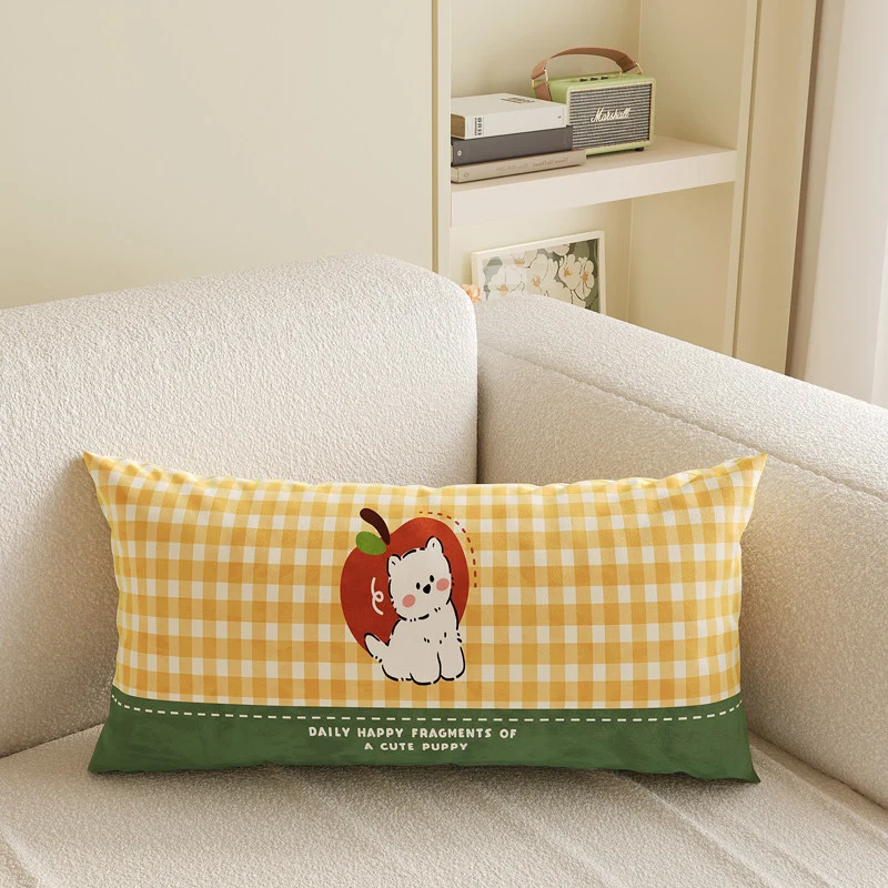 Cartoon Puppy Gingham Square Throw Pillow Cover with Hidden Zipper Linen-Blend Texture