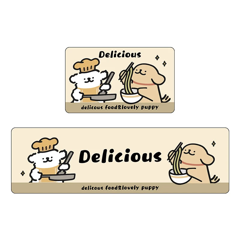 Cartoon Puppy Anti-Fatigue Kitchen Mat Set with Non-Slip Backing