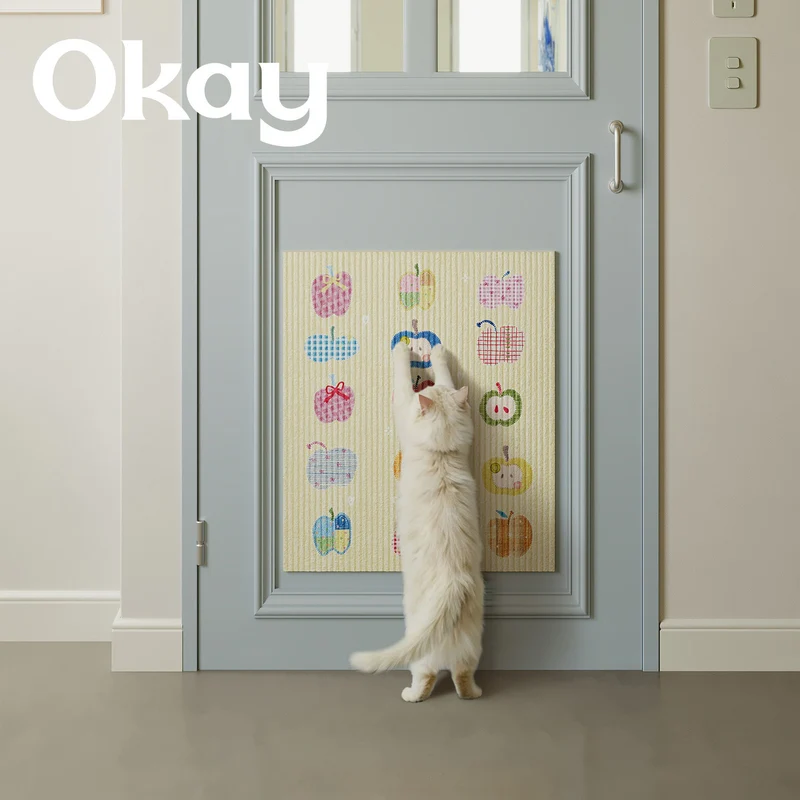 Absorbent Ribbed Microfiber Multi-Purpose Kitchen & Pet Mat with Playful Apple Patchwork Print