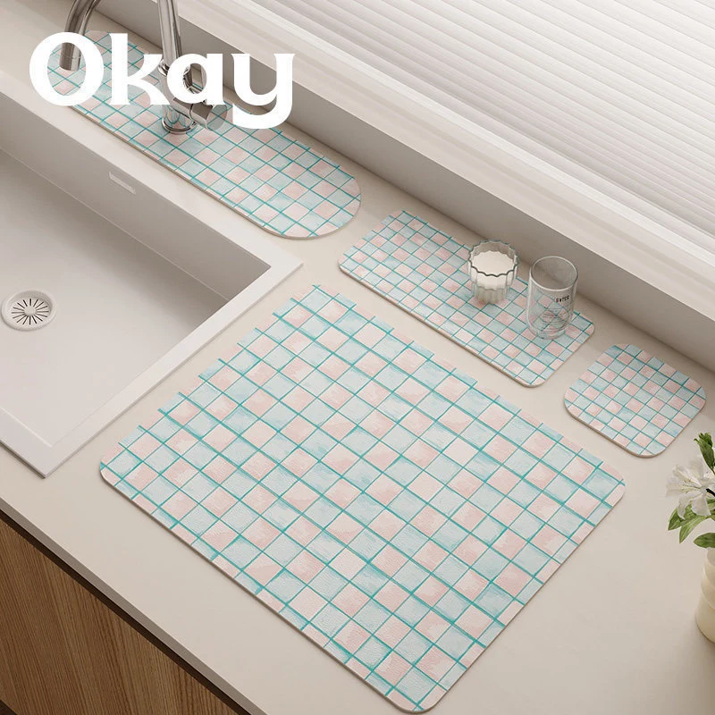 Absorbent Microfiber Dish Drying and Sink Protector Mat Set