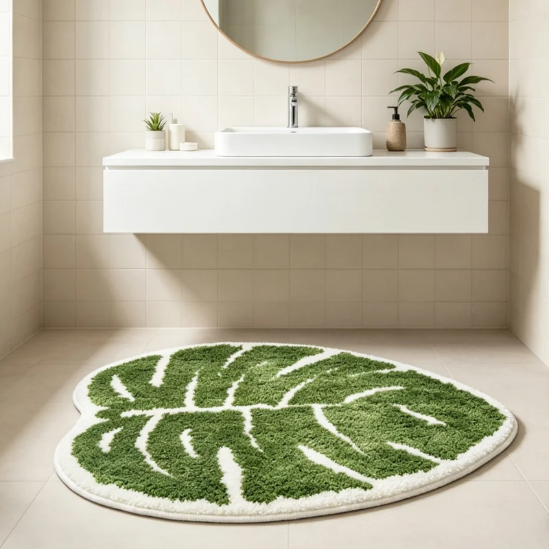 Leaf-Shaped Plush Bath Mat 1789754064