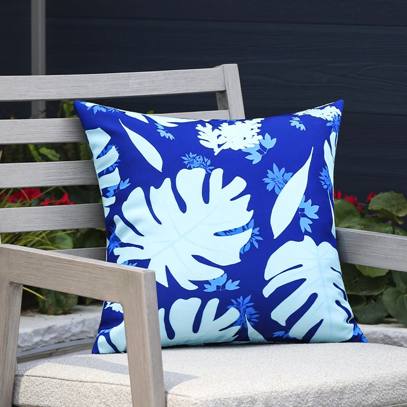 Quadratischer Garten-Kissenbezug mit UV-beständigem Outdoor-Polyester, tropischem Blattjacquard und verdecktem Reißverschluss Karnz