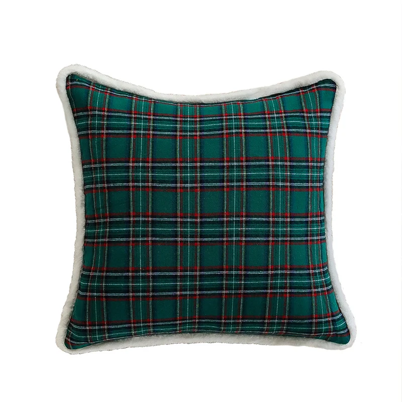 Quadratischer Sofa‑Zierkissenbezug im klassischen Tartan‑Design mit Teddybordüre Karnz