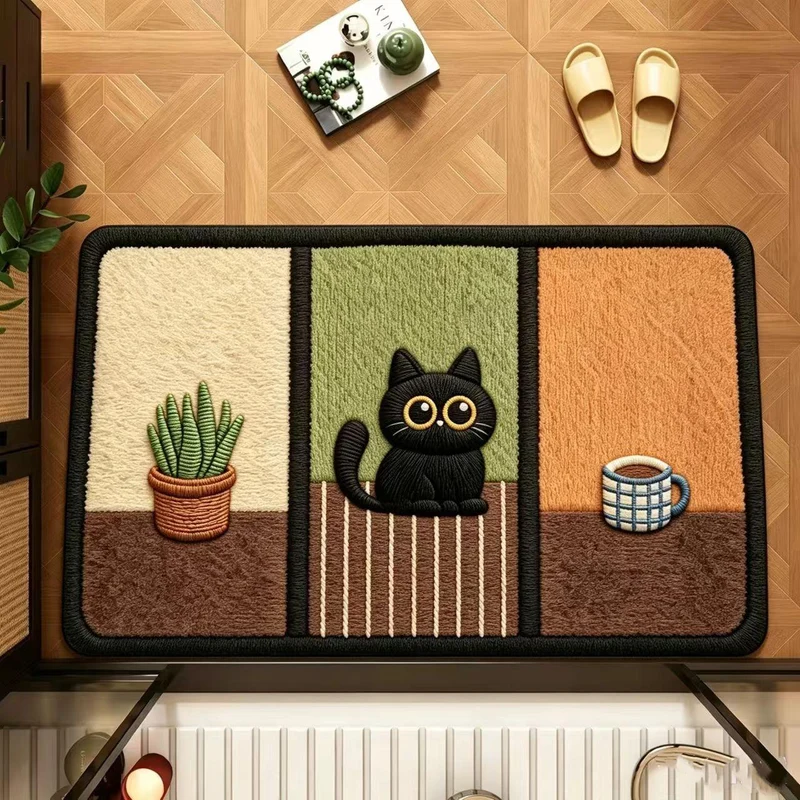 Playful Cartoon Cat-Themed Bath Mat