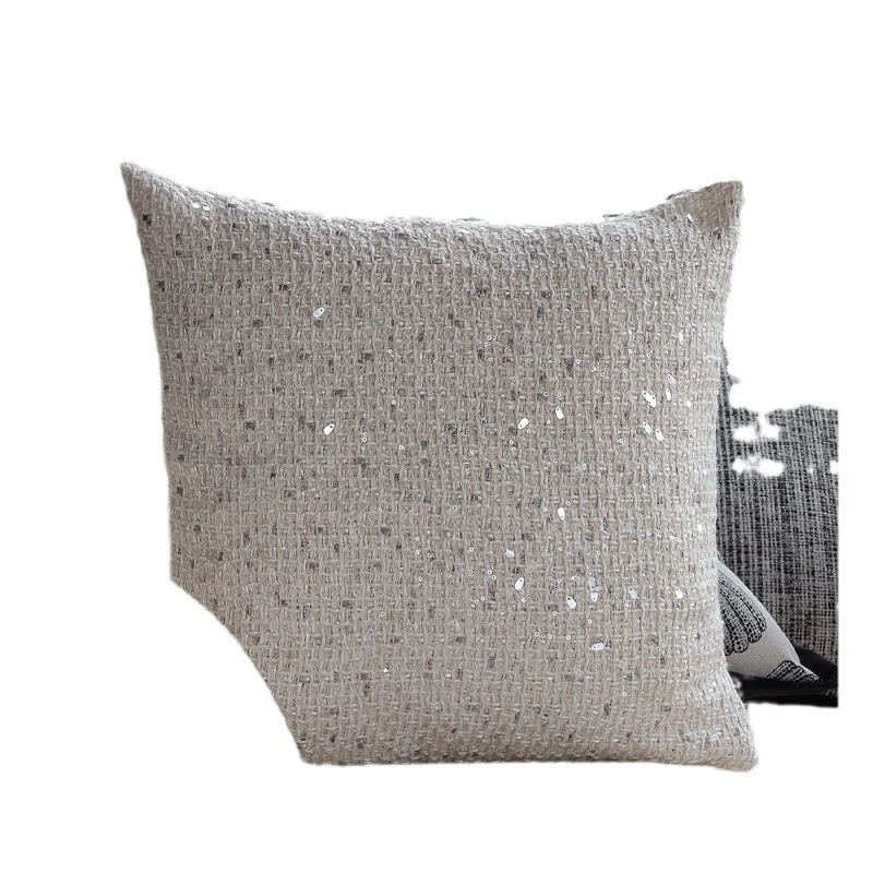 Quadratischer Luxus-Kissenbezug mit glitzernden Pailletten und texturierter Bouclé‑Webung Karnz