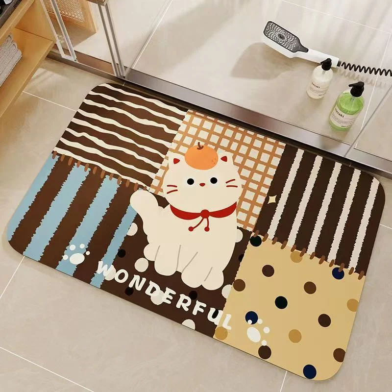 Cartoon Cat-Themed Bathroom Mat