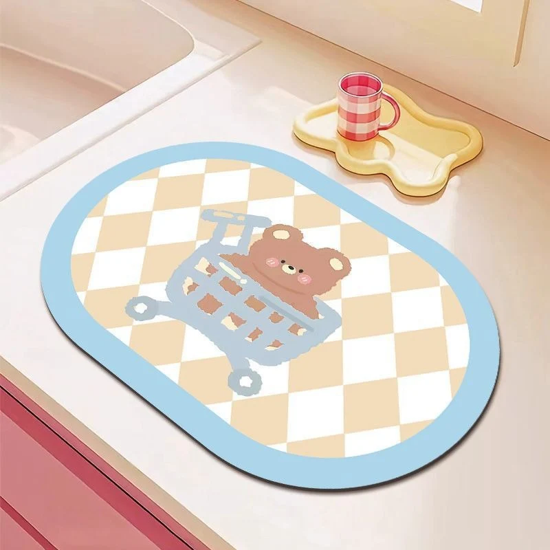Cartoon Bear-Themed Kitchen Mat